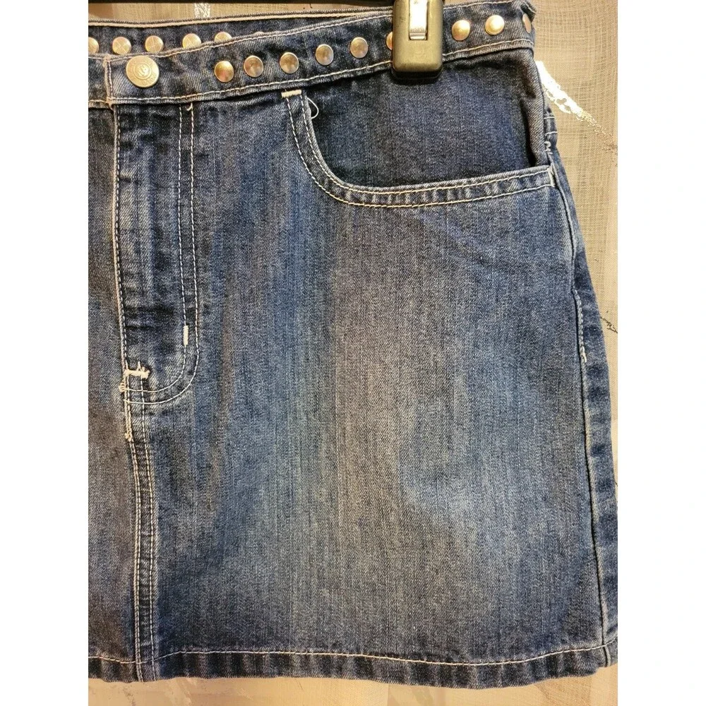 Studded Denim Jean Mini Skirt Women’s 9/10 Ralph Lauren Punk Metal Edgy Rock - Picture 8 of 12